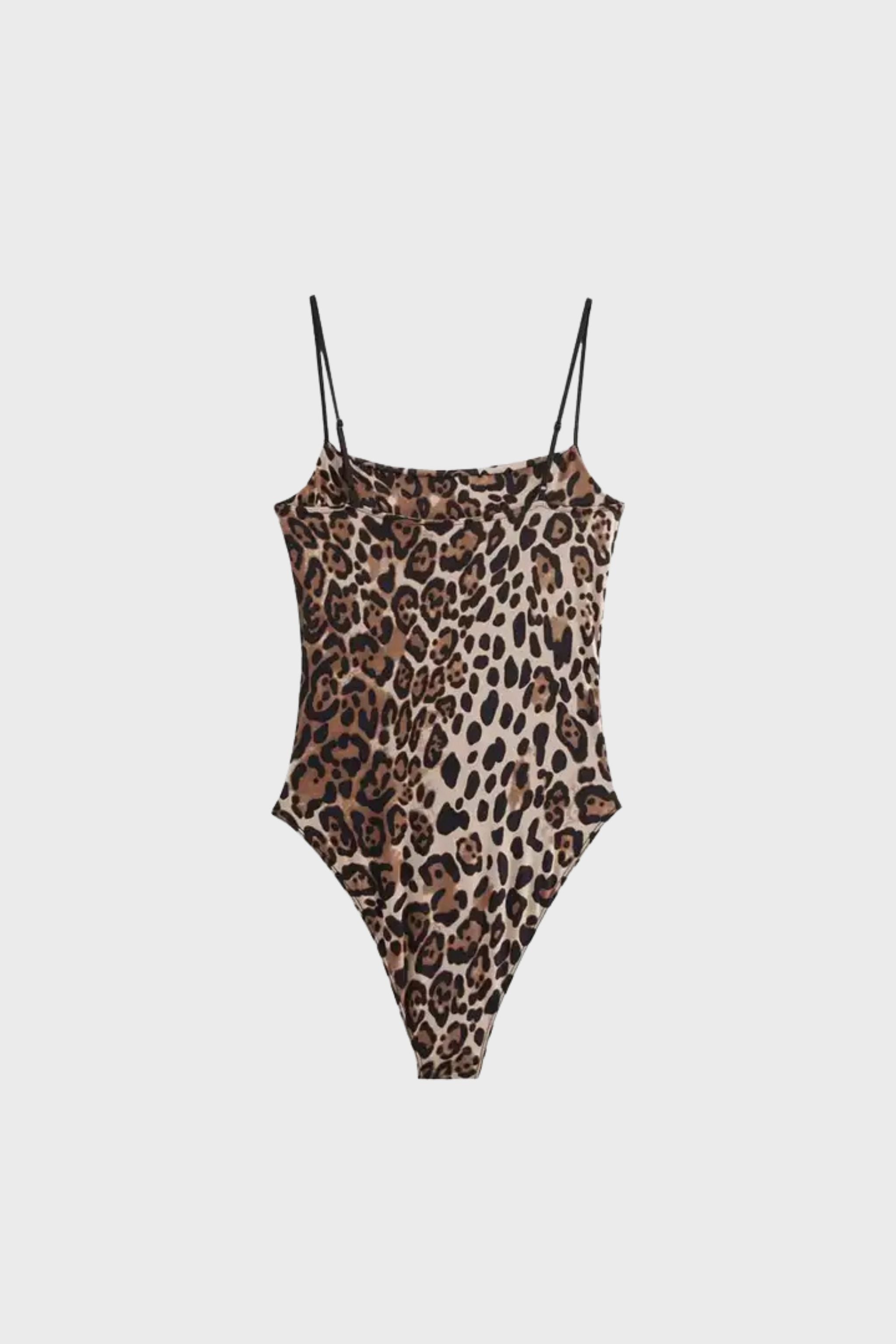 Leopard print Vela bodysuit, sleeveless design, chic and stylish.